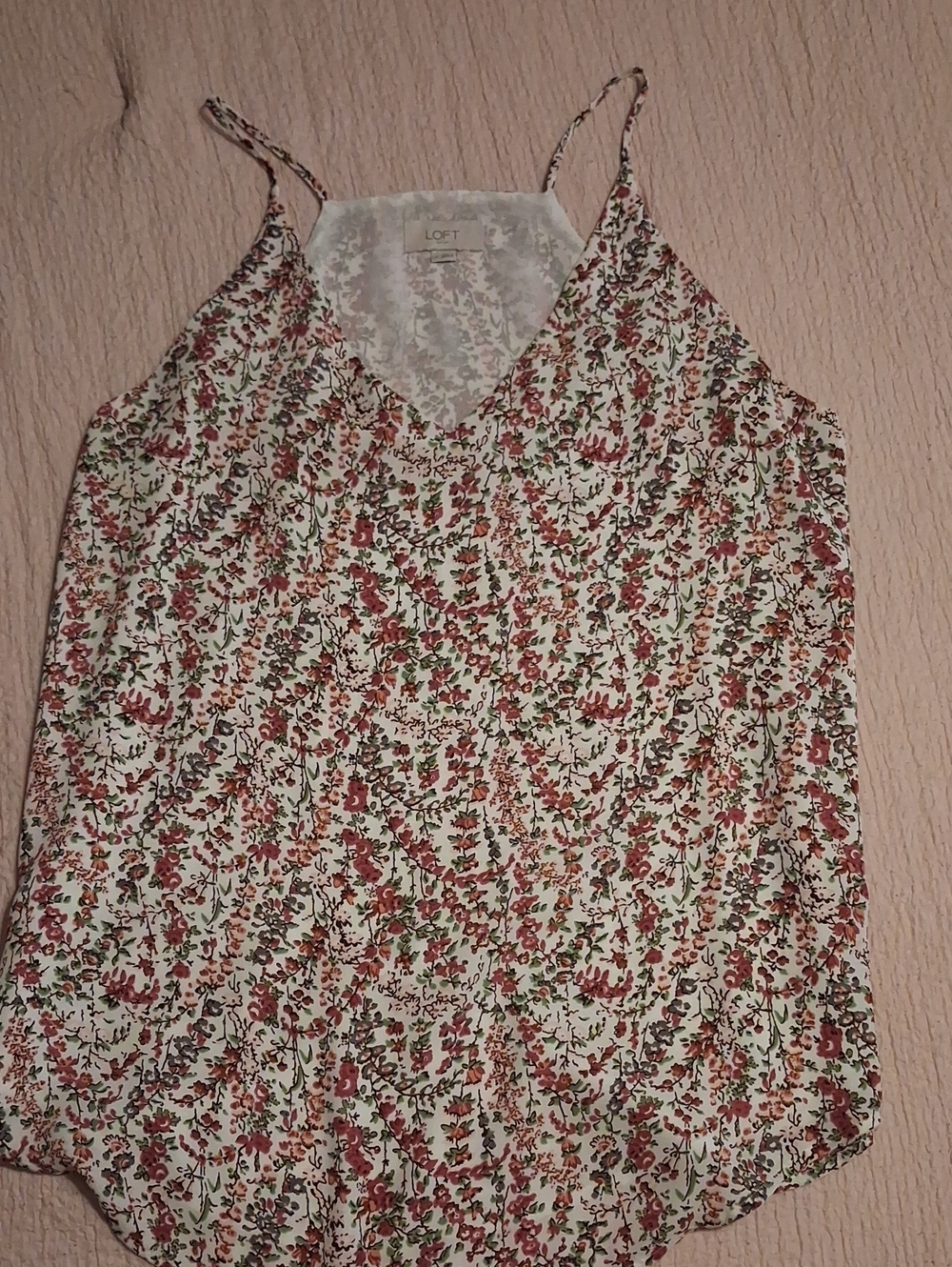 LOFT Cream Floral Spaghetti Strap Camisole with Pink and Green Print